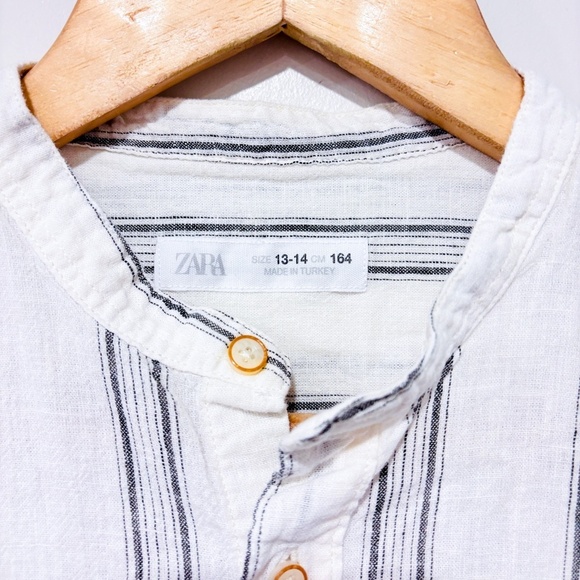 ZARA White and grey striped linen blouse - Picture 4 of 8